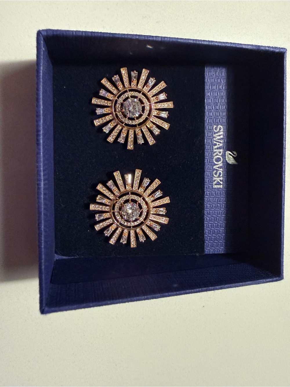 Swarovski Sunshine Crystal Clip On Earrings Rose Gold 5464833 NWOT Box - Picture 3 of 5